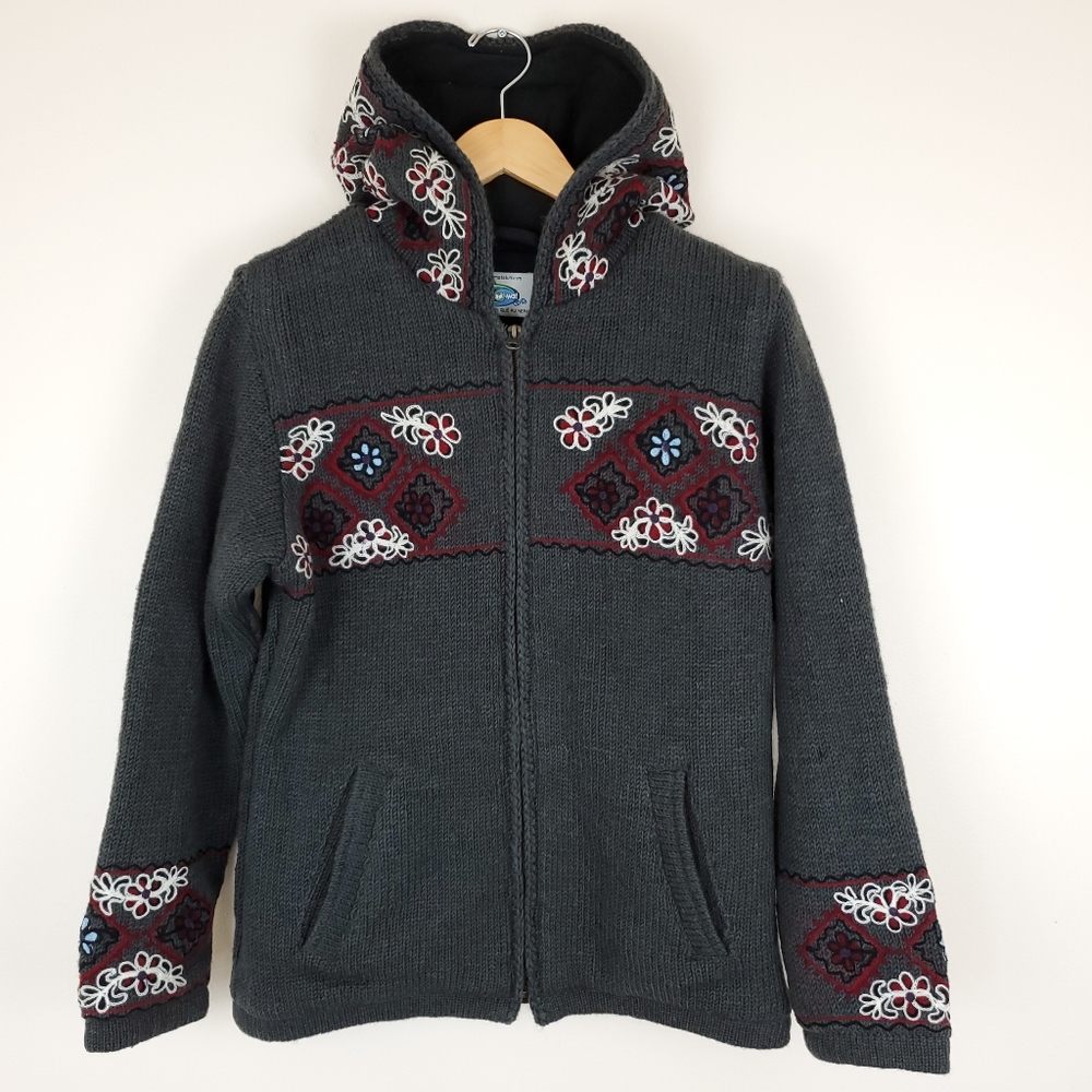 Laundromat Dark Grey Wool Full Zip Embroidered Hoodie